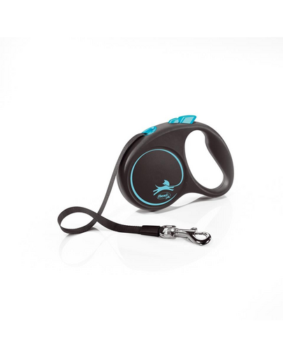 FLEXI Black Design lesa automata cu banda pentru caini, negru cu albastru, marimea S, 5 m