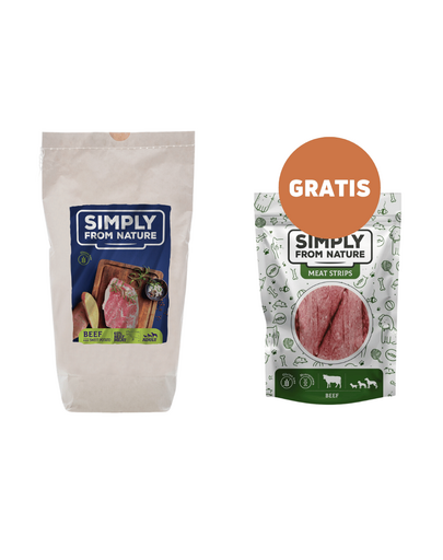 SIMPLY FROM NATURE Hrana coapta cu vita 1,2 kg + Fasii vita pentru caini 80 g GRATIS