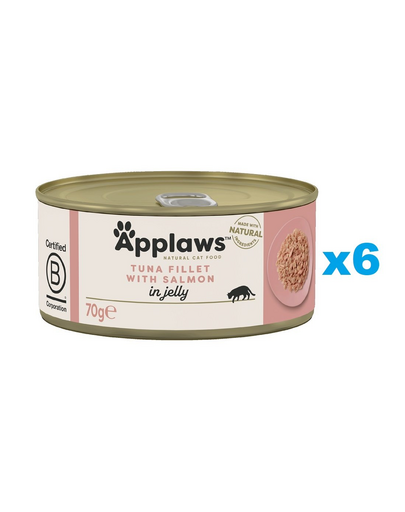 APPLAWS Cat Adult Tuna Fillet with Salmon in Jelly Conserve hrana pentru pisica senior, cu ton si somon in aspic 6x70g