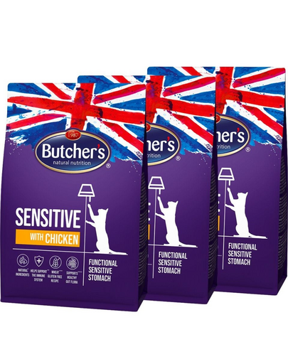 BUTCHER'S Functional Cat Sensitive hrana pisici sensibile 3x800 g cu pui