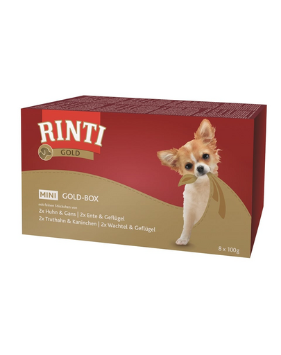 RINTI Gold Multibox Mini tavi hrana caini rasa mica 16x100g pui si gasca, curcan si iepure, rata si pasari, prepelita si pasari