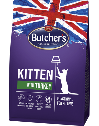 BUTCHER'S Functional Kitten Hrana uscata pisoi, cu curcan 800 g