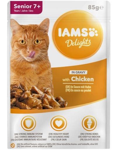 IAMS Cat Senior All Breeds Chicken In Gravy pui in sos pentru pisici seniori 85 g