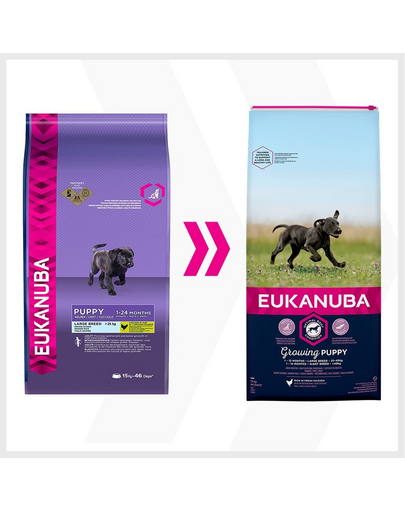 EUKANUBA Growing Puppy Large Breed Hrana uscata pentru catelusi de talie mare, bogat in pui proaspat 15 kg