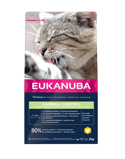 EUKANUBA Cat Hairball Control Adult All Breeds Chicken & Liver Hrana uscata pentru pisici adulte, impotriva formarii ghemelor de blana 2 kg