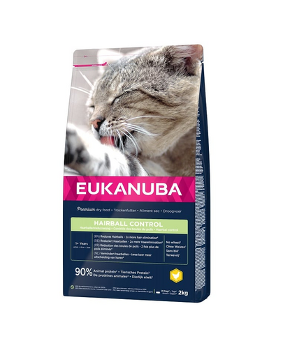 EUKANUBA Cat Hairball Control Adult All Breeds Chicken & Liver Hrana uscata pentru pisici adulte, impotriva formarii ghemelor de blana 2 kg