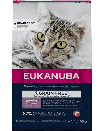 EUKANUBA Grain Free Kitten 10 kg Sac hrana uscata pisoi, cu somon