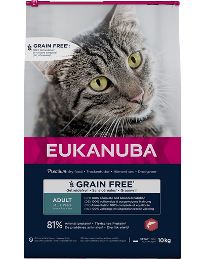 EUKANUBA Grain Free Adult Somon10 kg Sac hrana pisici adulte, cu somon