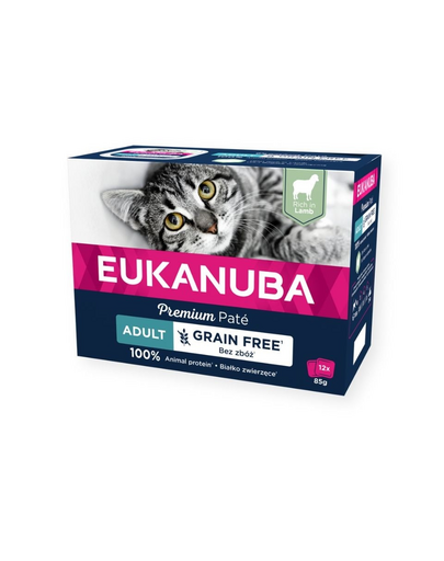 EUKANUBA Grain Free Adult Pateu de miel 12 x 85 g