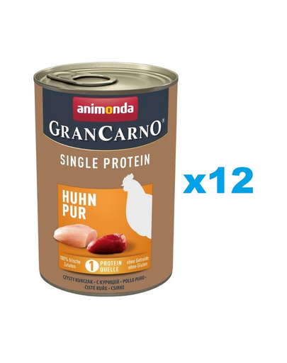 ANIMONDA Gran Carno Single Protein Adult Chicken Pur 12x400 g Set conserve hrana caine, cu pui