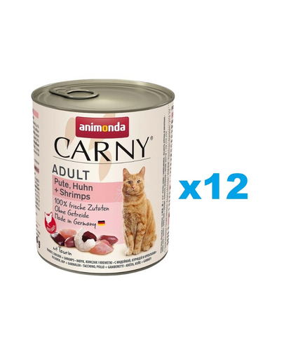 ANIMONDA Carny Adult Turkey&Chicken&Shrimps 12x800 g curcan, pui, creveti hrana pentru pisici adulte