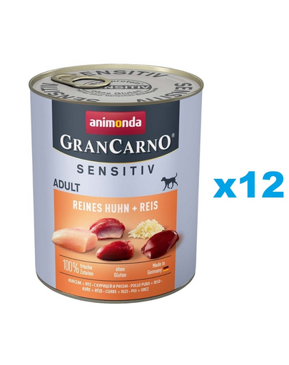 ANIMONDA GranCarno Sensitiv Pure Chicken&Rice 12x800 g Hrana pui si orez, caini adulti sensibili