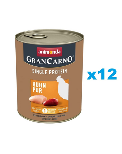 ANIMONDA Gran Carno Single Protein Adult Chicken pur 12x800 g Pachet hrana umeda monoproteica, caine adult, cu pui