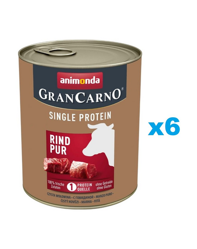 ANIMONDA Gran Carno Single Protein Adult Beef pur 6x800 g Set hrana umeda caine, cu vita