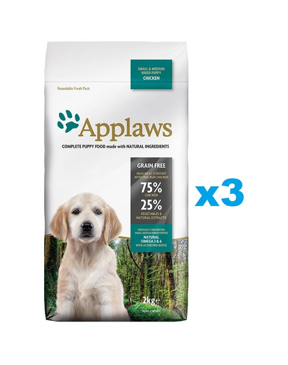 APPLAWS Puppy Small Medium Chicken 6 kg (3x2 kg) Pachet mancare catei, talie mica si medie, cu pui