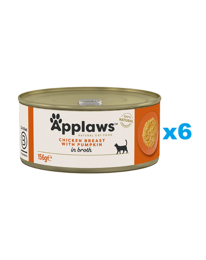 APPLAWS Cat Adult Chicken Breast with Pumpkin in Broth 6x156 g piept pui si dovleac, hrana in sos pentru pisica