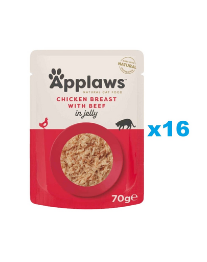 APPLAWS Cat Adult Pouch Chicken Breast with Beef in Jelly Plicuri hrana pisici, pui si vita in aspic 16x70 g