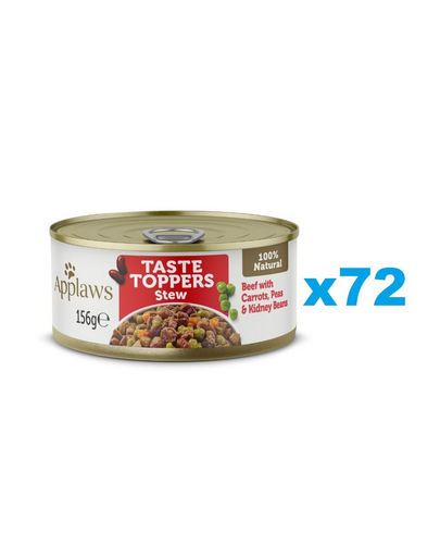 APPLAWS Taste Toppers conserve tocana caini, cu carne de vita, morcovi si mazare 72x156 g