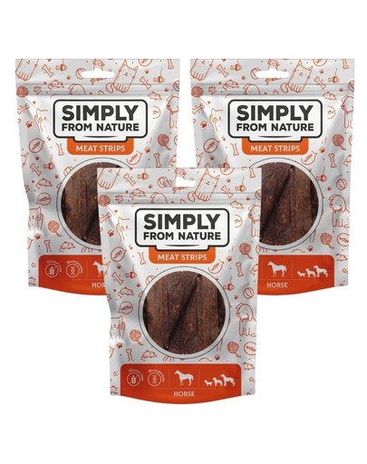 SIMPLY FROM NATURE Meat Strips din cal recompense caini 3x80 g