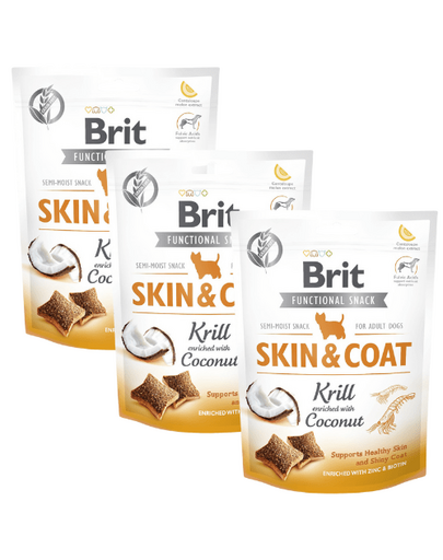 BRIT Care Dog Functional Snack skin&coat Krill 3x150 g recompense caini piele si blana