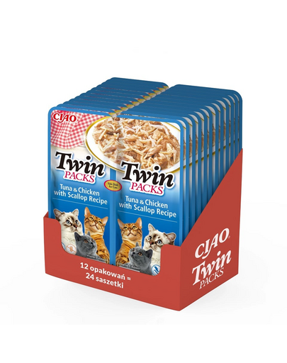 INABA Twin ton, pui si scoici in supa, hrana pisica 24x40 g