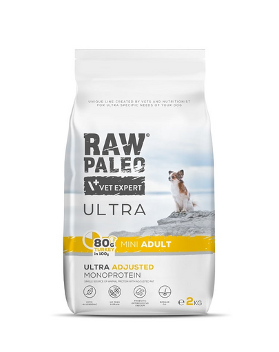 RAW PALEO Ultra Turkey Mini Adult 2kg Hrana uscata pentru caini de talie mica, cu curcan