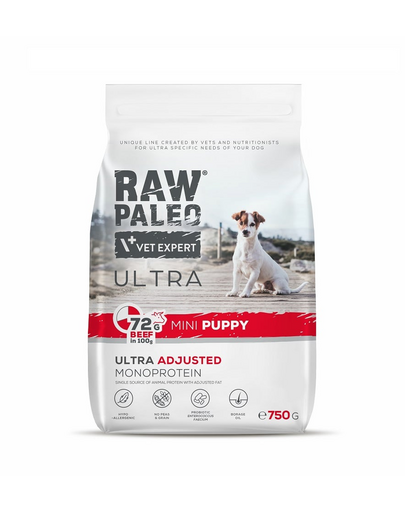 RAW PALEO Ultra Beef Mini Puppy 750g pentru catei rasa mica, cu vita