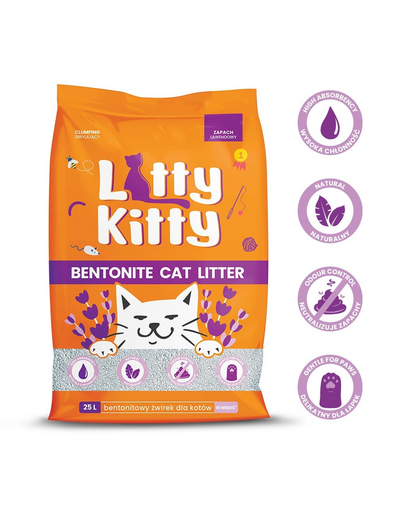 LITTY KITTY Asternut de bentonita pentru litiera, cu lavanda 25 l (20 kg)