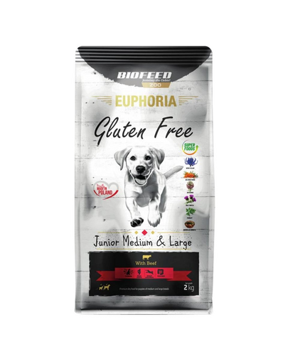 BIOFEED EUPHORIA Gluten Free Hrana uscata catei talie medie si mare, fara gluten, cu vita 2 kg