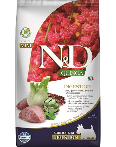 FARMINA N&D Quinoa Digestion Hrana digestiva pentru caini de talie mica, cu miel 2.5 kg