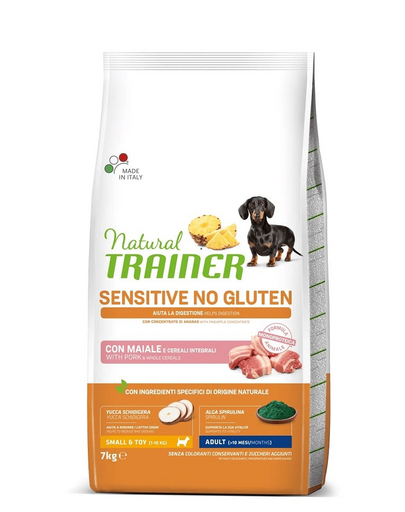 TRAINER Natural Sensitive No Gluten Small Toy Adult cu porc 7 kg hrana caine adult