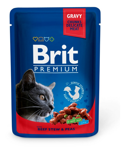 BRIT Premium Cat Adult carne de vită și mazăre pliculeț pentru pisici 24 x 100g