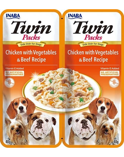 INABA Dog Twin pui, legume si vita in supa pentru caini 2x40 g