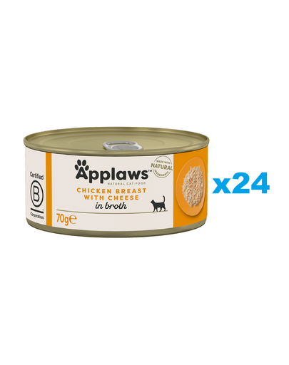 APPLAWS Cat Adult Chicken Breast with Cheese in Broth 24x70 g conserve pentru pisici, piept pui cu branza