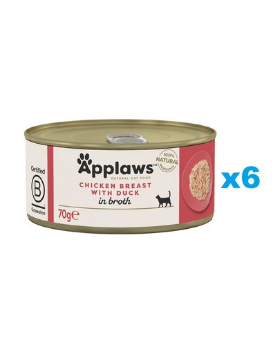 APPLAWS Cat Adult Chicken Breast with Duck in Broth Mancare pisica, cu pui si rata in sos 6x70g