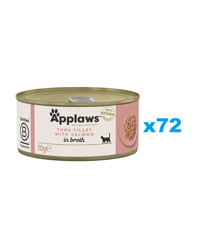 APPLAWS Cat Adult Tuna with Salmon in Broth Set conserve hrana pisica, cu ton si somon in sos 72x70 g