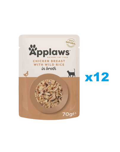 APPLAWS Cat Adult Pouch Chicken Breast with Wild Rice in Broth 12x70 g pui si orez salbatic plic in supa