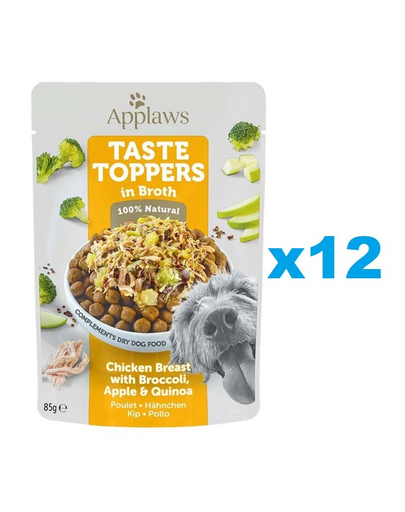 APPLAWS Taste Toppers Plicuri caini, Piept de pui, broccoli si quinoa in sos 12x85 g