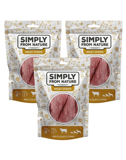 SIMPLY FROM NATURE Meat Strips vita si nigella pentru caini 3x80 g