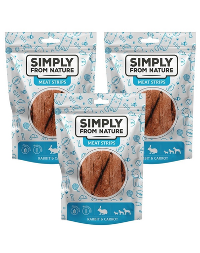 SIMPLY FROM NATURE Meat Strips din iepure si morcovi, snack caini 3x80 g