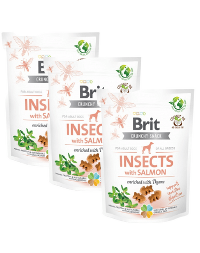 BRIT Care Dog Functional Snack Insect 3x200 g set recompense cu insecte si somon