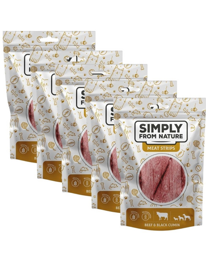 SIMPLY FROM NATURE Meat Strips vita si nigella 5x80 g pentru caini