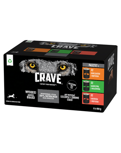 CRAVE Dog Dose Mixed Multipack Hrana umeda pentru caini adulti, mix de carne 6x400 g