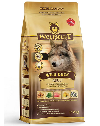 Hrana pentru caini de rasa mare WOLFSBLUT Wild Duck Large Breed Adult 12,5 kg cu rata