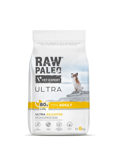 RAW PALEO Ultra Turkey Mini Adult 8kg hrana caini rasa mica, din curcan