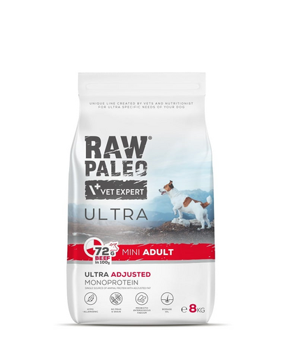 RAW PALEO Ultra Beef Mini Adult 8kg cu vita pentru caini adulti talie mica