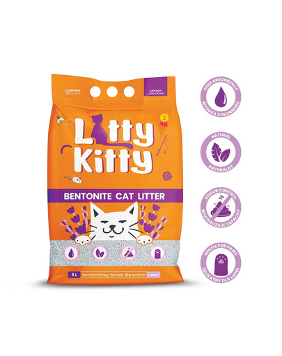 LITTY KITTY Asternut din bentonita pentru pisici, cu lavanda  5 l (4 kg)