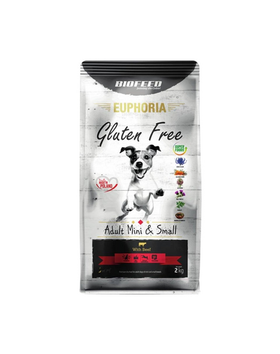 BIOFEED EUPHORIA Gluten Free Mancare uscata fara gluten pentru caini de talie mica si foarte mica, cu vita 12 kg