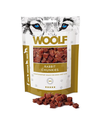 WOOLF Rabbit Chunkies 100g recompensa pisici si caini, bucati iepure