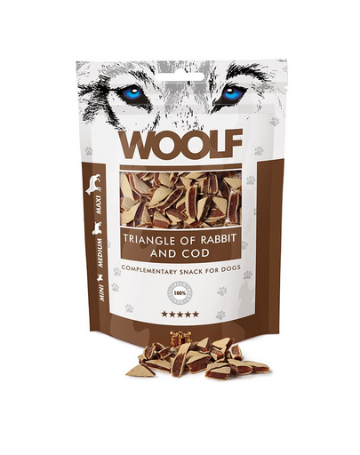 WOOLF Rabbit And Cod Triangle 100g triunghi cu iepure si cod, pentru caini